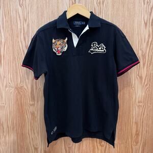 Vintage Polo Ralph Lauren Polo Shirt Short Sleeve Tiger Football Rare Black XL